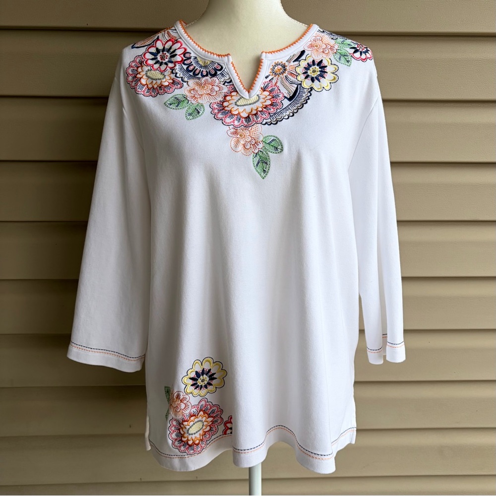 •Alfred Dunner•  Embroidered Boho Floral Knit Top – Size 2X